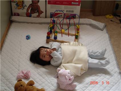 Playing on the big quilt